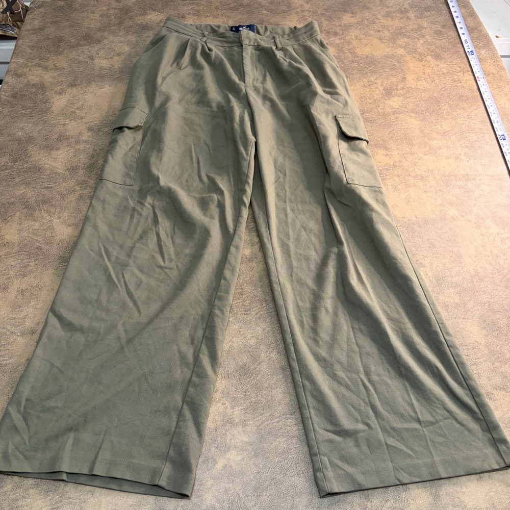 Hollister Cargo Pants Womens L Long Olive Green Ultra High Rise Wide Leg 1193